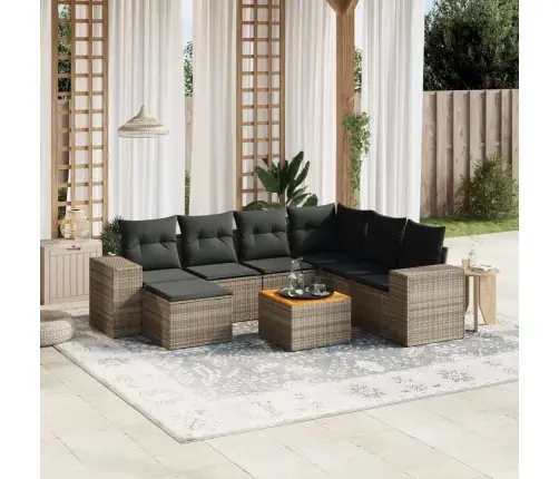 8-Daļīgs Dārza Dīvāna Komplekts Ar Matračiem, Pelēks Pe Pinums Vidaxl