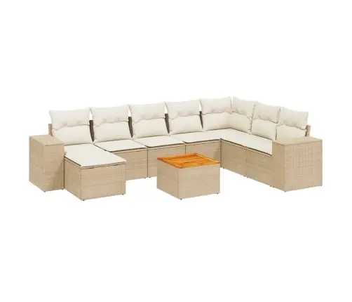 9-Daļīgs Dārza Dīvānu Komplekts, Matrači, Bēša Pe Rotangpalma Vidaxl