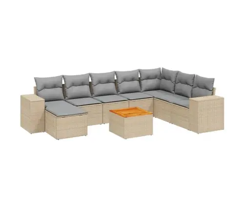 Sodo Komplektas Su Pagalvėlėmis, 9 Dalių, Smėlio, Poliratanas