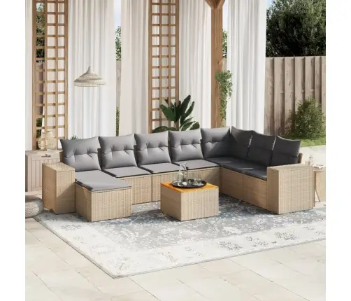 Sodo Komplektas Su Pagalvėlėmis, 9 Dalių, Smėlio, Poliratanas