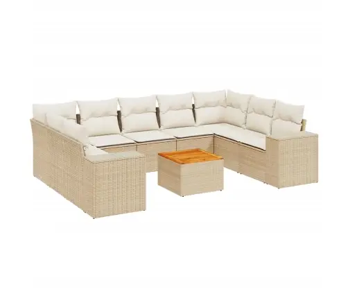 Sofos Komplektas Su Pagalvėlėmis, 10 Dalių, Smėlio, Poliratanas