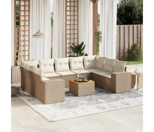 Sofos Komplektas Su Pagalvėlėmis, 10 Dalių, Smėlio, Poliratanas