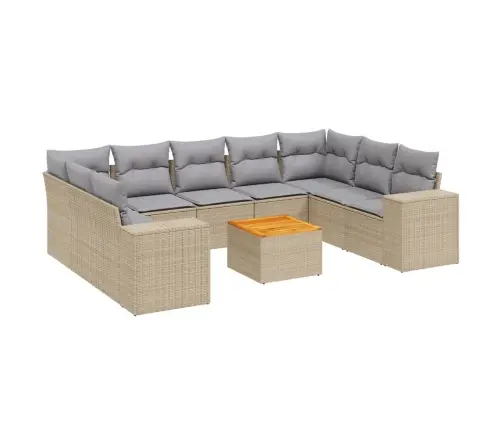 10-Daļīgs Dārza Dīvāna Komplekts, Matrači, Bēša Pe Rotangpalma Vidaxl