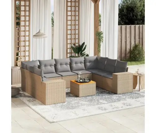 10-Daļīgs Dārza Dīvāna Komplekts, Matrači, Bēša Pe Rotangpalma Vidaxl