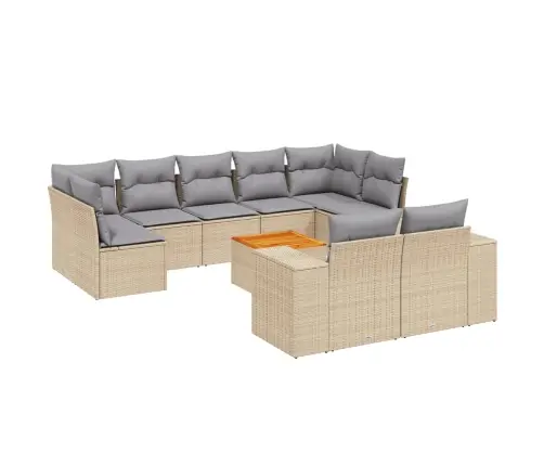 10-Daļīgs Dārza Dīvāna Komplekts, Matrači, Bēša Pe Rotangpalma Vidaxl