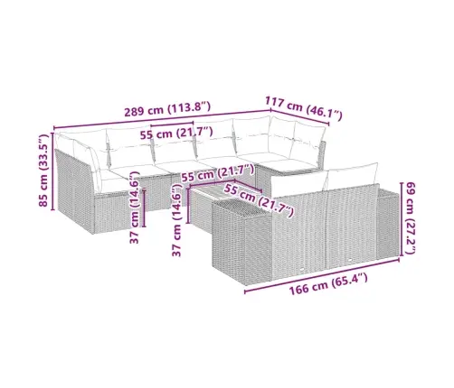 10-Daļīgs Dārza Dīvāna Komplekts, Matrači, Bēša Pe Rotangpalma Vidaxl