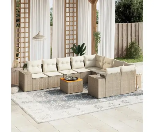 10-Daļīgs Dārza Dīvāna Komplekts, Matrači, Bēša Pe Rotangpalma Vidaxl