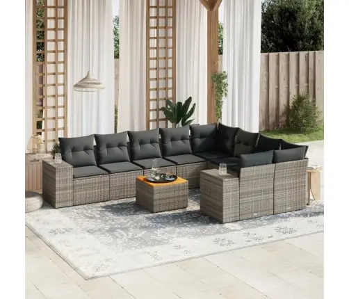 10-Daļīgs Dārza Dīvāna Komplekts Ar Matračiem, Pelēks Pe Pinums Vidaxl