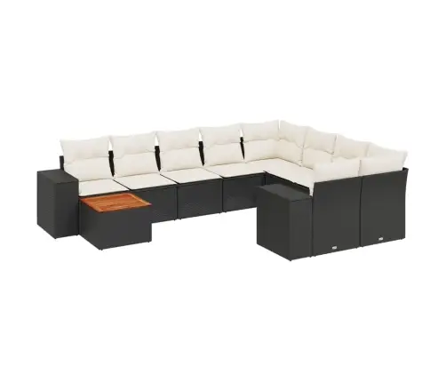 10-Daļīgs Dārza Dīvāna Komplekts, Matrači, Melna Pe Rotangpalma Vidaxl