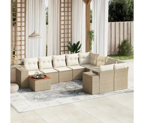 10-Daļīgs Dārza Dīvāna Komplekts, Matrači, Bēša Pe Rotangpalma Vidaxl