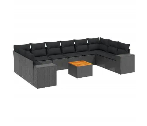 11-Daļīgs Dārza Dīvāna Komplekts, Matrači, Melna Pe Rotangpalma Vidaxl