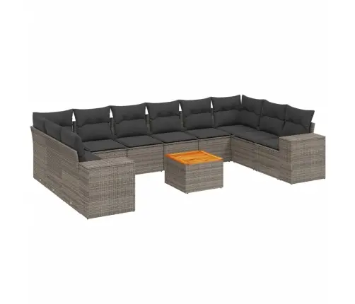 11-Daļīgs Dārza Dīvāna Komplekts Ar Matračiem, Pelēks Pe Pinums Vidaxl