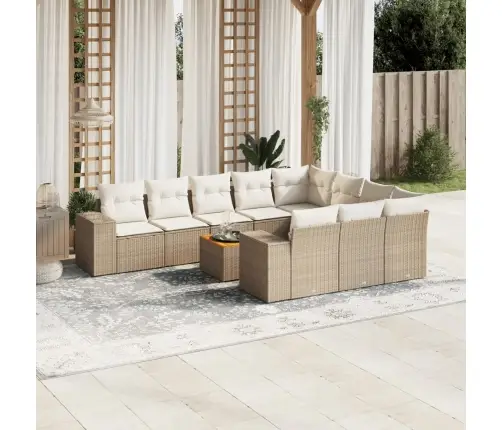 11-Daļīgs Dārza Dīvāna Komplekts, Matrači, Bēša Pe Rotangpalma Vidaxl