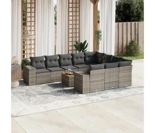 11-Daļīgs Dārza Dīvāna Komplekts Ar Matračiem, Pelēks Pe Pinums Vidaxl