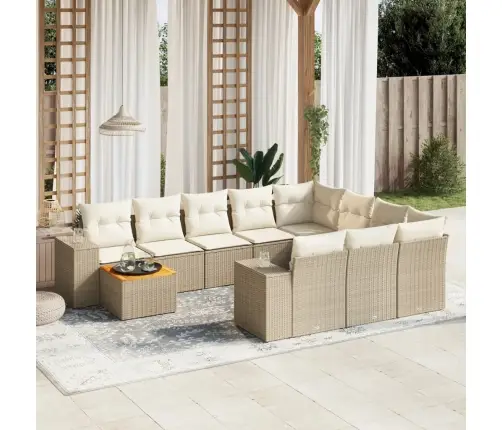 11-Daļīgs Dārza Dīvāna Komplekts, Matrači, Bēša Pe Rotangpalma Vidaxl