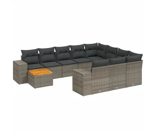 11-Daļīgs Dārza Dīvāna Komplekts Ar Matračiem, Pelēks Pe Pinums Vidaxl