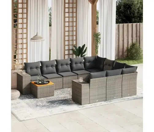 11-Daļīgs Dārza Dīvāna Komplekts Ar Matračiem, Pelēks Pe Pinums Vidaxl