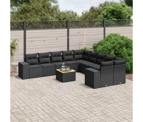 Sodo Komplektas Su Pagalvėlėmis, 11 Dalių, Juodas, Poliratanas