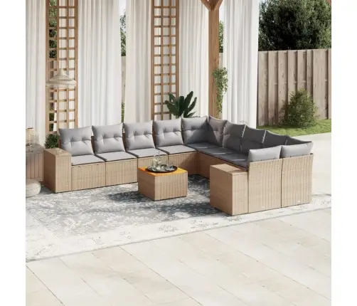 11-Daļīgs Dārza Dīvāna Komplekts, Matrači, Bēša Pe Rotangpalma Vidaxl