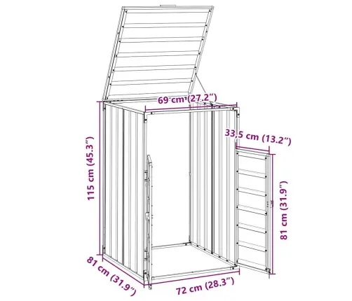 Atkritumu Tvertņu Novietne, Zaļš, 72X81X115 Cm, Tērauds Vidaxl