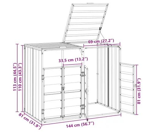 Atkritumu Tvertņu Novietne, Zaļa, 144X81X113 Cm, Tērauds Vidaxl
