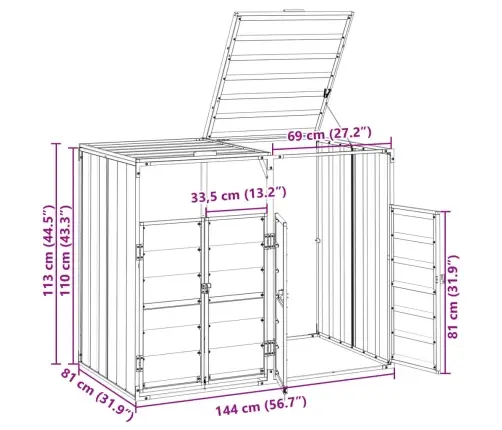 Stoginė Dviems Konteineriams, Ruda, 144X81X113cm Plienas