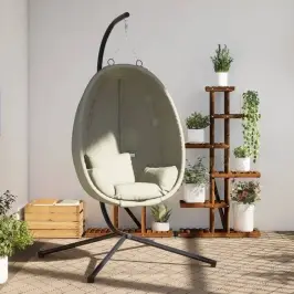 Iekarams Krēsls Ar Statīvu, Bēšs, Olas Forma, Audums, Tērauds Vidaxl