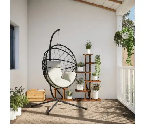 Iekarams Krēsls Ar Statīvu, Bēšs, Olas Forma, Pe Rotangpalma Vidaxl