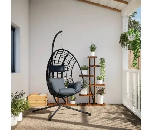 Kabantis Kiaušinio Formos Krėslas, Antracito, Ratanas/Plienas