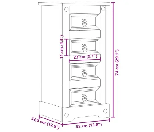 Naktsskapītis Corona, 35X32,5X74 Cm, Priedes Masīvkoks Vidaxl