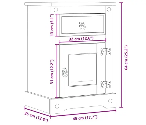 Naktsskapītis Corona, 45X35X64 Cm, Priedes Masīvkoks Vidaxl Naktsskapītis Corona, 45X35X64 Cm, Priedes Masīvkoks Vidaxl