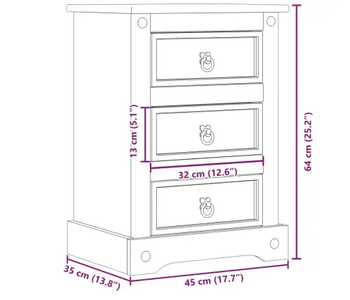 Naktinė Spintelė Corona, 45X35X64cm Pušies Medienos Masyvas