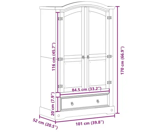 Riidekapp "Corona", 101 X 52 X 170 cm Täispuidust, Mänd