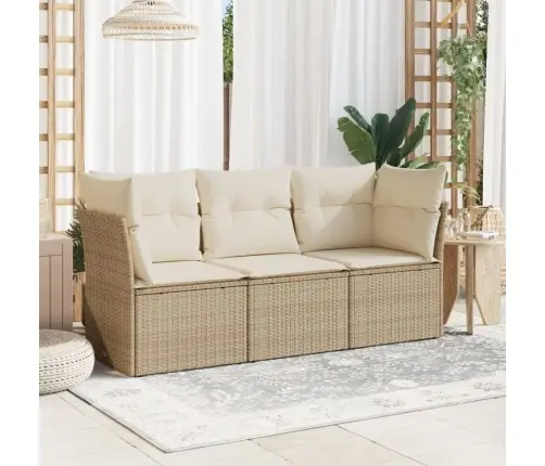 3-Daļīgs Dārza Dīvānu Komplekts, Matrači, Bēša Pe Rotangpalma Vidaxl