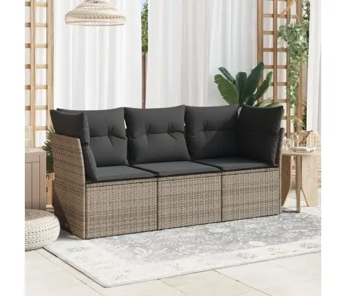 Sofos Komplektas Su Pagalvėlėmis, 3 Dalių, Pilkas, Poliratanas Sofos Komplektas Su Pagalvėlėmis, 3 Dalių, Pilkas, Poliratanas