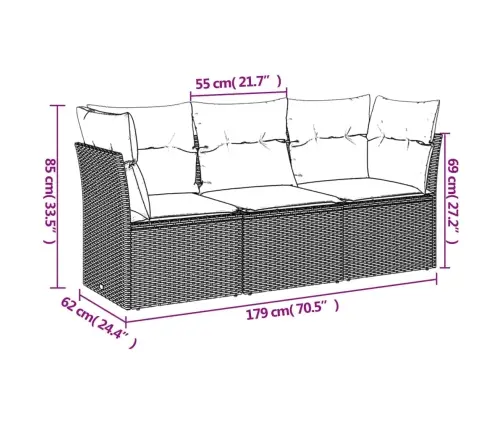 3-Daļīgs Dārza Dīvāna Komplekts Ar Matračiem, Pelēks Pe Pinums Vidaxl