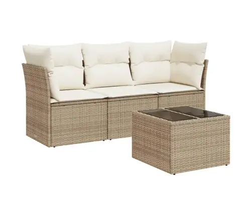 4-Daļīgs Dārza Dīvāna Komplekts, Matrači, Bēša Pe Rotangpalma Vidaxl