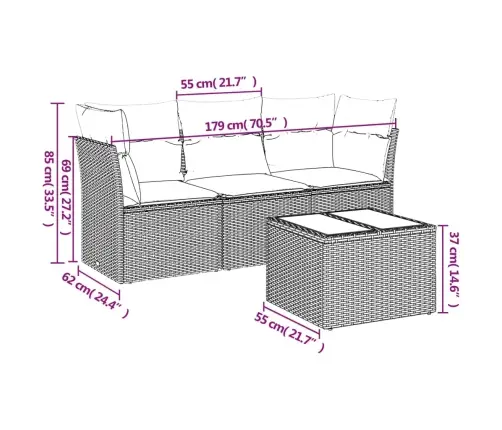 4-Daļīgs Dārza Dīvāna Komplekts, Matrači, Bēša Pe Rotangpalma Vidaxl