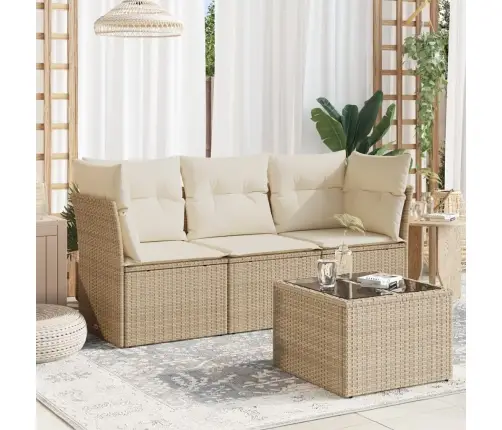 4-Daļīgs Dārza Dīvāna Komplekts, Matrači, Bēša Pe Rotangpalma Vidaxl