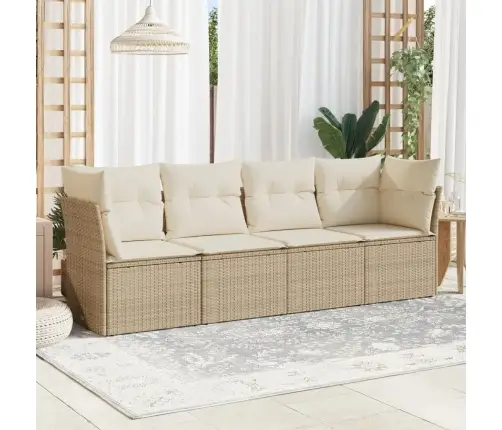 4-Daļīgs Dārza Dīvāna Komplekts, Matrači, Bēša Pe Rotangpalma Vidaxl