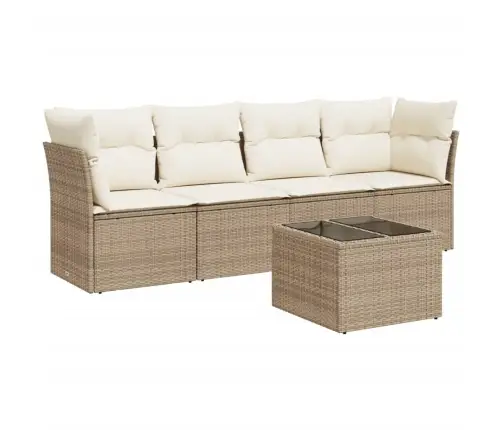 Sofos Komplektas Su Pagalvėlėmis, 5 Dalių, Smėlio, Poliratanas