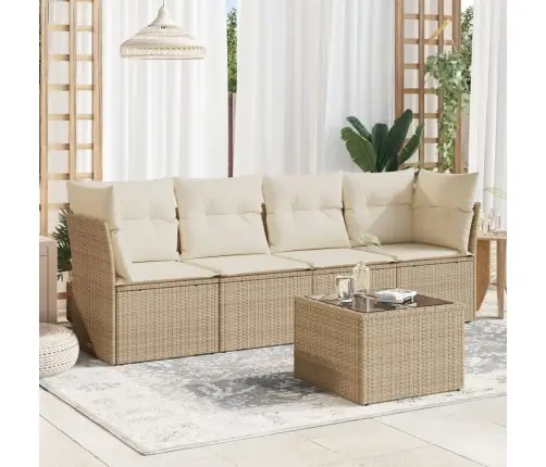 Sofos Komplektas Su Pagalvėlėmis, 5 Dalių, Smėlio, Poliratanas