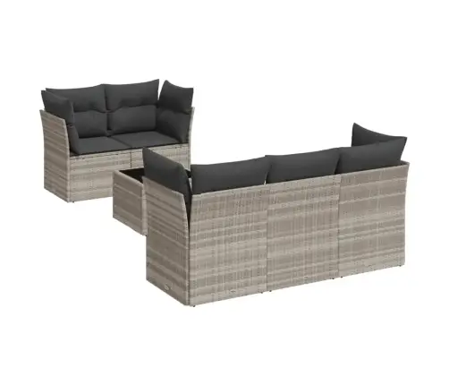 6-Daļīgs Dārza Dīvānu Komplekts,Matrači, Gaiši Pelēka Pe Pinums Vidaxl