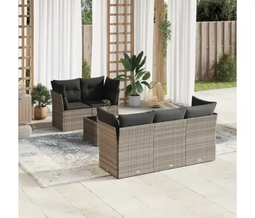 6-Daļīgs Dārza Dīvānu Komplekts,Matrači, Gaiši Pelēka Pe Pinums Vidaxl