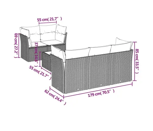 Sofos Komplektas Su Pagalvėlėmis, 6 Dalių, Rudas, Poliratanas
