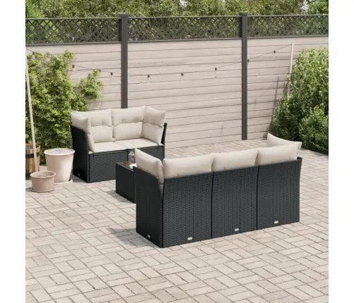 7-Daļīgs Dārza Dīvāna Komplekts Ar Matračiem, Melna Pe Vidaxl