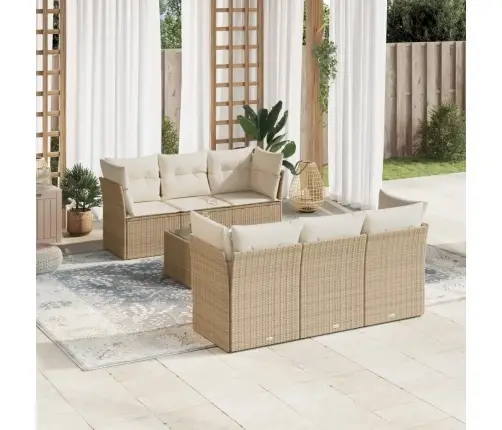 7-Daļīgs Dārza Dīvāna Komplekts, Matrači, Bēša Pe Rotangpalma Vidaxl