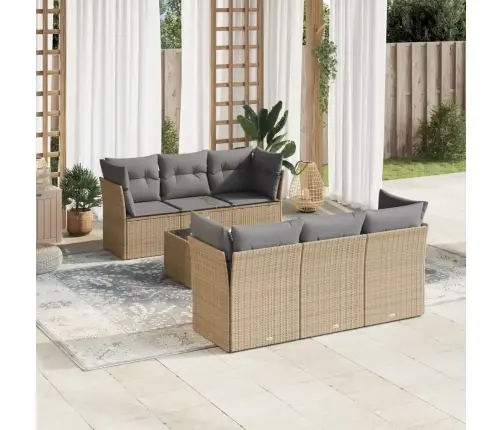 7-Daļīgs Dārza Dīvāna Komplekts, Matrači, Bēša Pe Rotangpalma Vidaxl