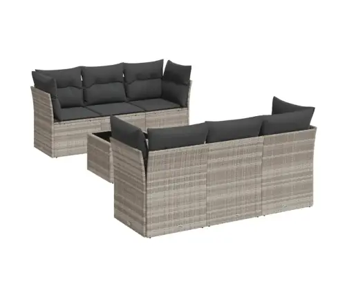 7-Daļīgs Dārza Dīvāna Komplekts,Matrači, Gaiši Pelēka Pe Pinums Vidaxl