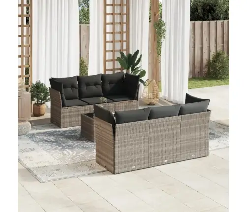 7-Daļīgs Dārza Dīvāna Komplekts,Matrači, Gaiši Pelēka Pe Pinums Vidaxl